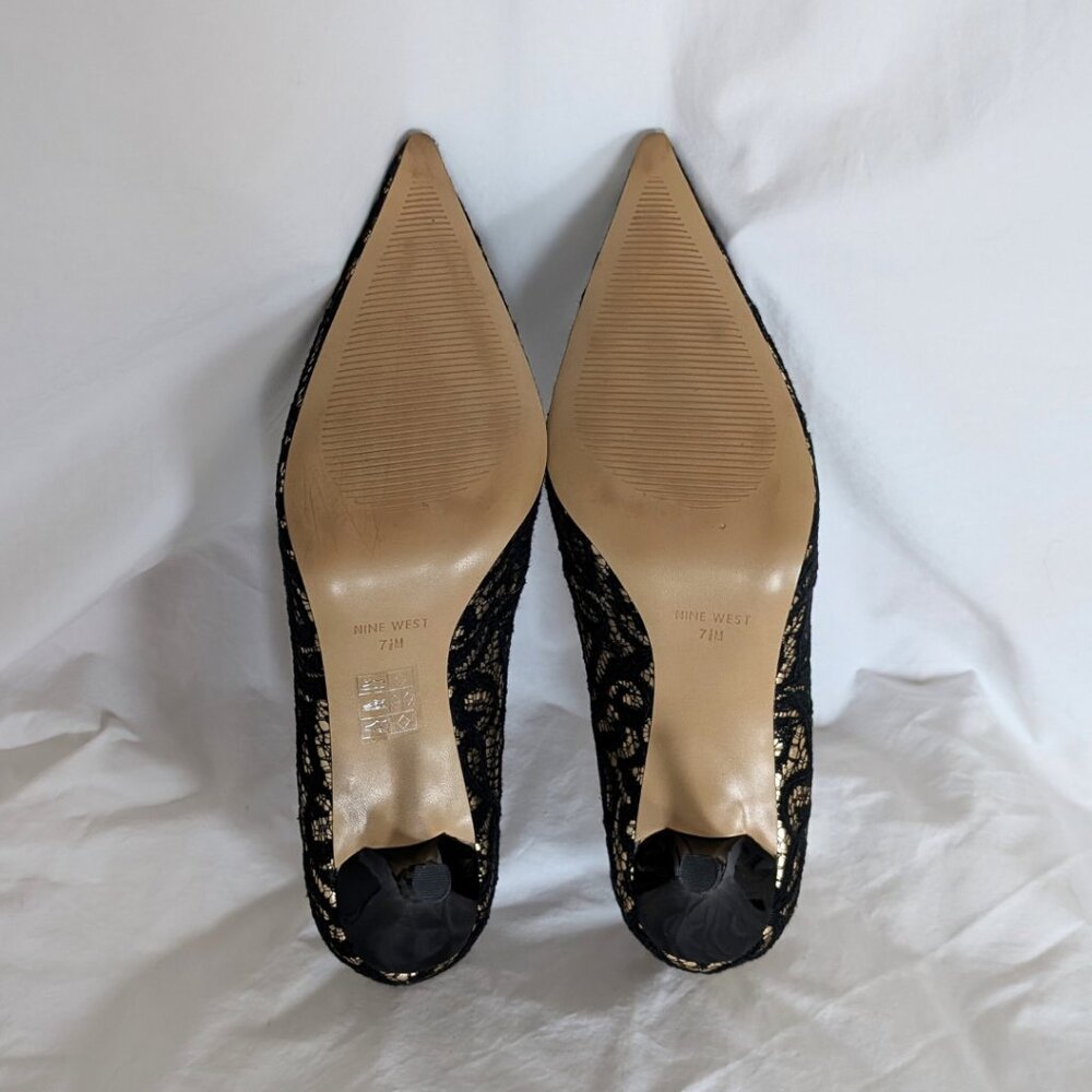 NINE WEST Nuncio Black/Gold Multi Pointed Toe Pumps Women's Size 7.5 - Picture 7 of 8